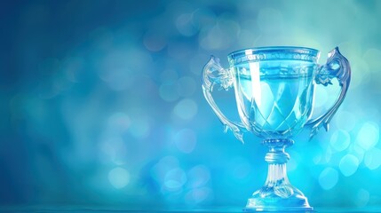 Silver trophy surrounded by dramatic blue smoke and bokeh lights, creating an ethereal and celebratory atmosphere.
