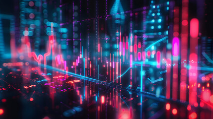 Obraz premium Holographic financial decline.Generative Ai Illustration
