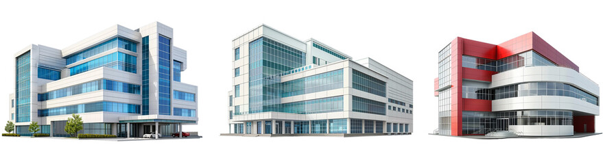 set of modern houses on isolated transparent background