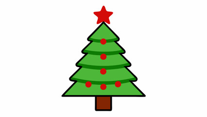 Christmas Tree Line Art on White Background