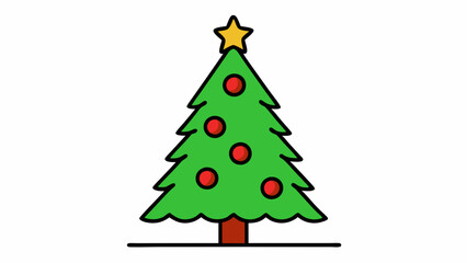 Christmas Tree Line Art on White Background