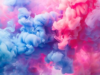 Fototapeta premium Abstract colorful ink in water, creating swirling patterns on black background.