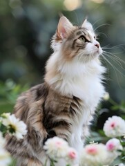 Obraz premium American Curl Cat with Long Fluffy Fur and Alert Expression
