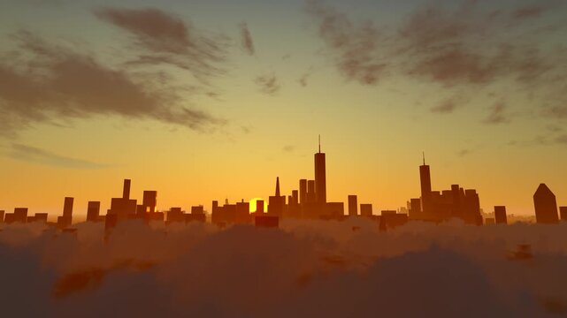 Early morning sunrise time lapse over city office buildings