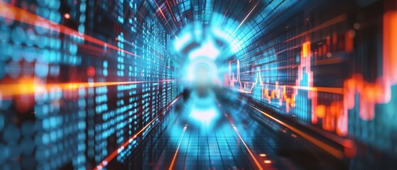 Abstract tunnel with geometric shapes, stock market decline, economic distress