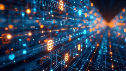 Abstract digital data network security background.