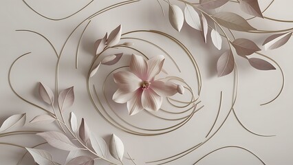 Abstract art luxury minimal style wallpaper with spring flower and leaves, background