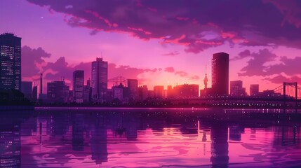 Cityscape at Sunset, Vibrant Colors