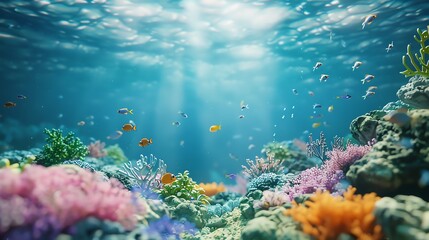 Obraz premium A beautiful coral reef underwater with fish swimming around.