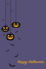 Halloween card template with a pumpkins and bats. Vector illustration