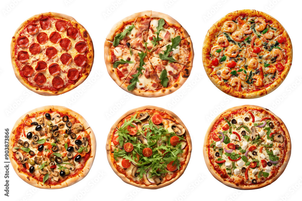 Sticker Italian pizza png food element set, transparent background