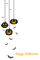 Halloween card template with a pumpkins and bats. Illustration on transparent background