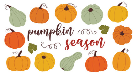 Pumpkins doodle set isolated on white background
