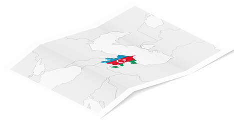 Isometric Map of Azerbaijan with Flag