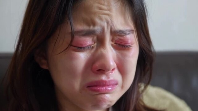 Tearful Woman Expressing Strong Emotions