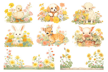 Fototapeta premium Cute baby animal png element set, transparent background