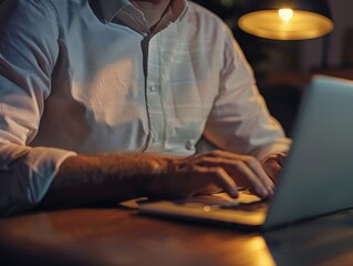 A person sitting at a table using a laptop computer, possibly working or studying