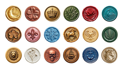 Seal wax stamp png element set, transparent background