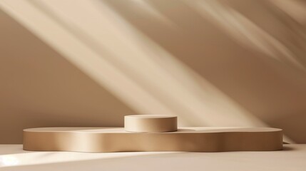 Obraz premium A Minimalist Brown Khaki Toned Round Podium for Product Presentation on Empty Background. Ideal for E-commerce and Advertising Displays, Showcasing Minimalist Style and Elegance