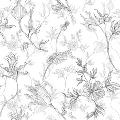 Seamless pattern with hand drawn flowers. Abstract floral background. Fabric wallpaper print texture.