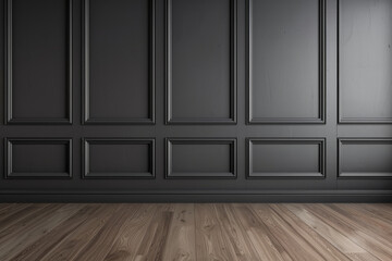 Black Wall Paneling with Wooden Floor