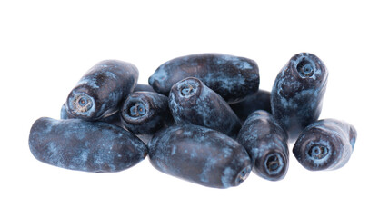 Honeysuckle isolated on white background. Fresh honeysuckle blue berry fruits. Clipping path.
