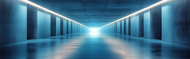 Fototapeta premium Minimalist Blue Concrete Corridor with Geometric Columns
