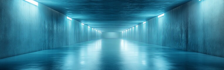 Minimalist Blue Concrete Corridor with Geometric Columns