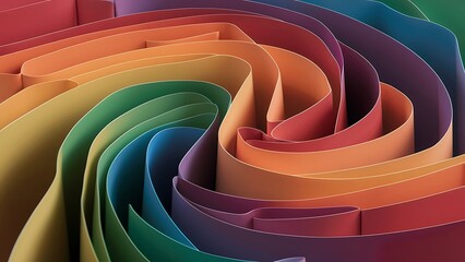Abstract 3d ribbon or strip rolled up, rainbow colored waving layers.