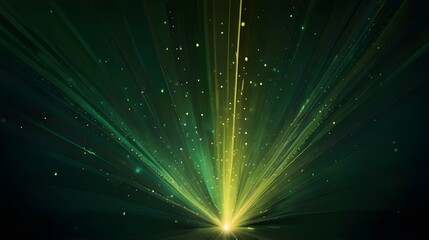 Fototapeta premium Asymmetric green light burst, abstract beautiful rays of lights on dark green background with the color of green and yellow, golden green sparkling backdrop