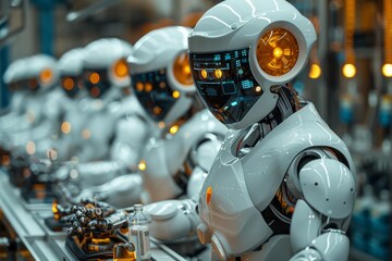 Fototapeta premium Futuristic robot in a modern lab, with sleek design and advanced features. Generative AI