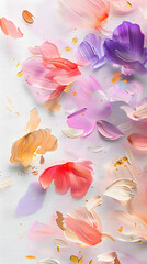 Colorful abstract brush strokes on a white background with a petal like pattern