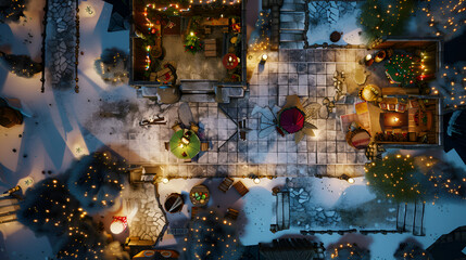 Christmas Battle Map - DnD, RPG Map for Dungeons and Dragons, Game Background, Top View, Winter