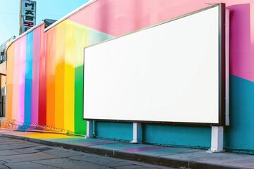 Colorful Urban Mural with Blank Billboard on Vibrant Street Wall