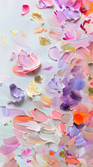 Colorful abstract brush strokes on a white background with a petal like pattern