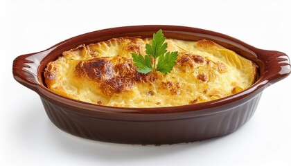 Turkish food potato gratin on white background
