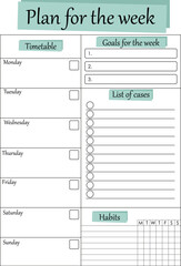 Weekly planner. Plan of the week