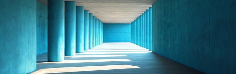 Fototapeta premium Minimalist Blue Concrete Corridor with Geometric Columns