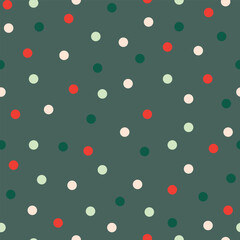 New Year, Merry Christmas red and green polka dots on a light green background Abstract polka dot seamless pattern in minimal, limited festive colors