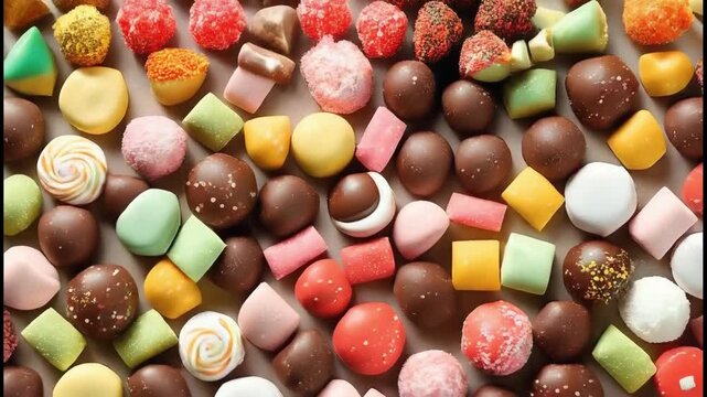 colorful sweet candies motion background animation - 4k new stock video footage AI	