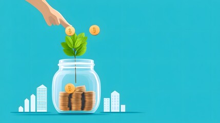 Retirement Planning Concept for National Financial Awareness Day with Copy Space, Flat Design Illustration