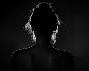 Back Lit Female Silhouette in Shadow. Anonymous Avatar Concept in Black Background