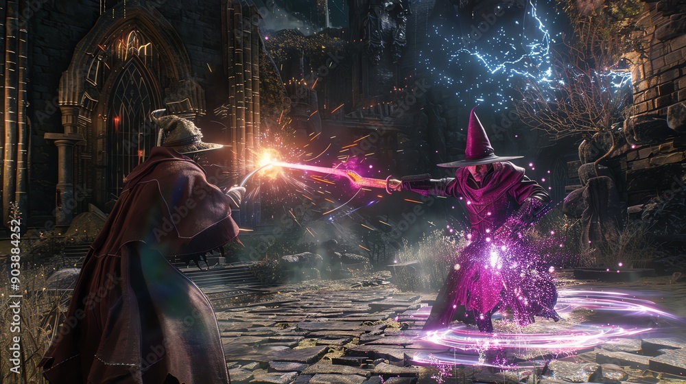 Canvas Prints a video game screenshot of two mages battling each other.