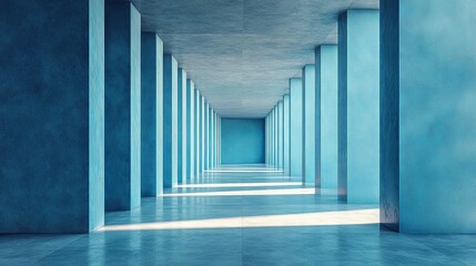 Obraz premium Minimalist Blue Concrete Corridor with Geometric Columns