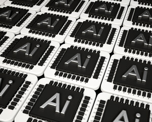 Big Data and Artificial Intelligence AI Driving Technological Advancements in the Digital Age on black background 3d rendering