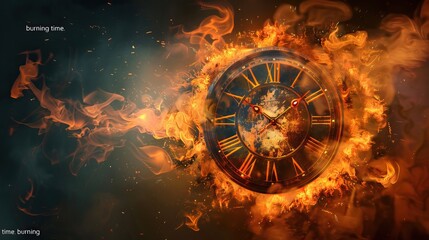 Time theme abstract background. Burning Time. Simple Illustrations of Clocks and Fire. AI generated image