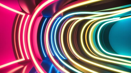 Fototapeta premium 3d render, abstract colorful background illuminated with colorful neon light. Glowing curvy line. Simple wallpaper