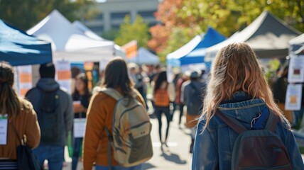 A community event featuring mental health resources and information booths, aimed at educating the public