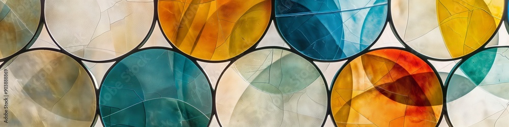 Poster stained glass mosaic with geometric patterns creating a vibrant and textured decorative design.