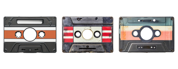 Naklejka premium set of vintage tape cassette retro Hole in Middle transparent background
